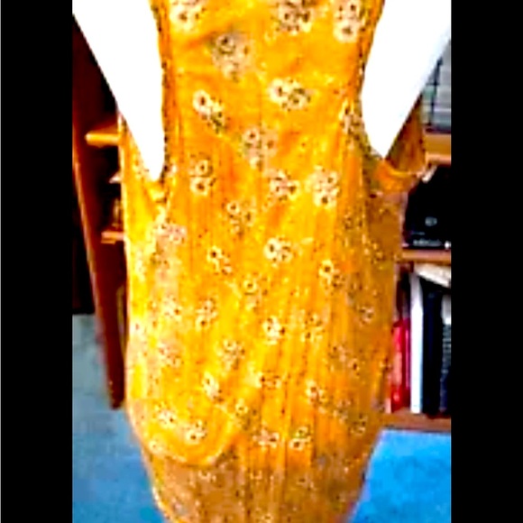 FREE PEOPLE Lovely Vintage Mustard & Blue Floral Racerback Tank Top, Medium - Picture 9 of 9